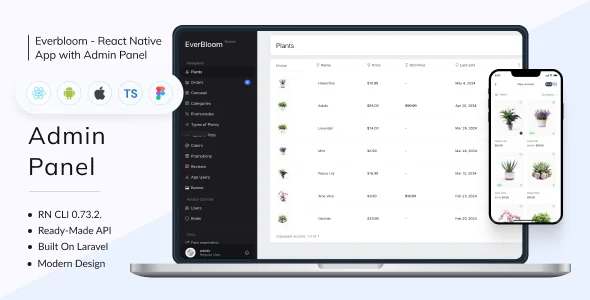Everbloom - Plant Online Store | Full Solution | Frontend + Backend + Admin Panel | RN 0.73.2