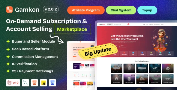 Gamkon - On Demand Subscription Based Digital ID Selling Marketplace with Buyer and Seller Module