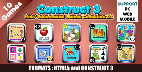 Kids Educational Games Collection 02 (Construct 3 | C3P | HTML5) 10 Games