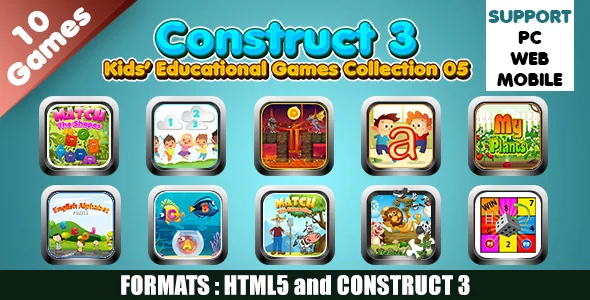 Kids Educational Games Collection 05 (Construct 3 | C3P | HTML5) 10 Games