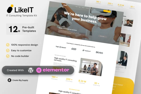 Modern Consulting Agency Elementor Template Kit for Startup IT Business & Professional Services