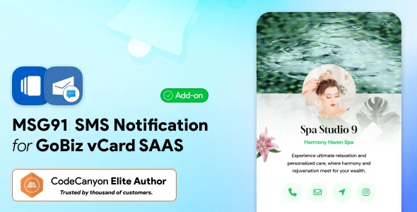 MSG91 SMS Addon for GoBiz vCard SaaS Business Card Builder Script