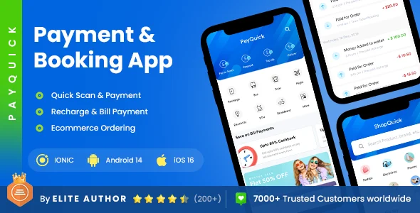 PayQuick - 2 App Template | Online Bill Payment App | Recharge App | Booking App| Wallet App