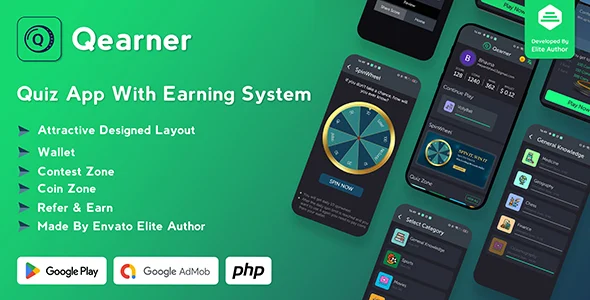Qearner - Quiz App | Android Quiz game with Earning System + Admin panel