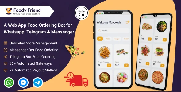 Restaurant Food Ordering Bot for WhatsApp, Telegram, Messenger (SAAS Based) - Foody Friend