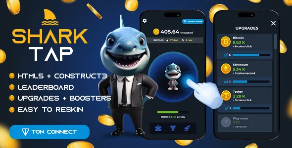 Shark Tap - Crypto Clicker Game | HTML5 + Construct 3 | Web + Mini Apps + Mobile Ready