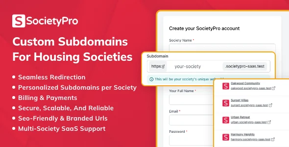 Subdomain Module for SocietyPro Saas
