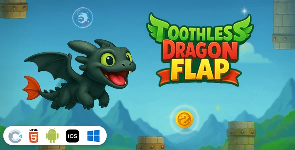 Toothless Dragon Flap [ Construct 3 , HTML5 ]