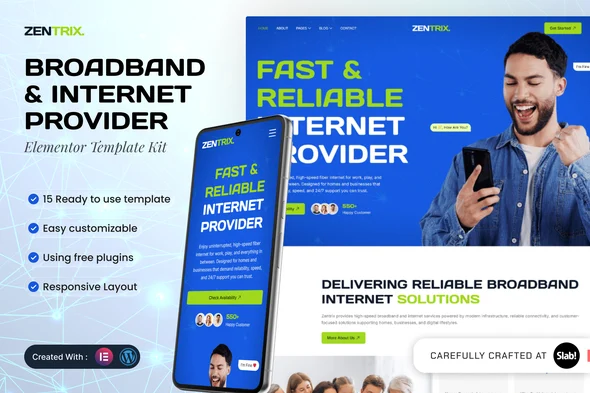 Zentrix - Broadband & Internet Provider Elementor Template Kit