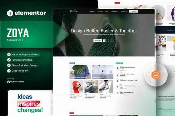 Zoya - Minimal Blog Elementor Template Kit