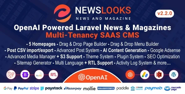 NewsLooks SAAS | OpenAI Powered News & Magazines Multi-Tenancy SAAS CMS
