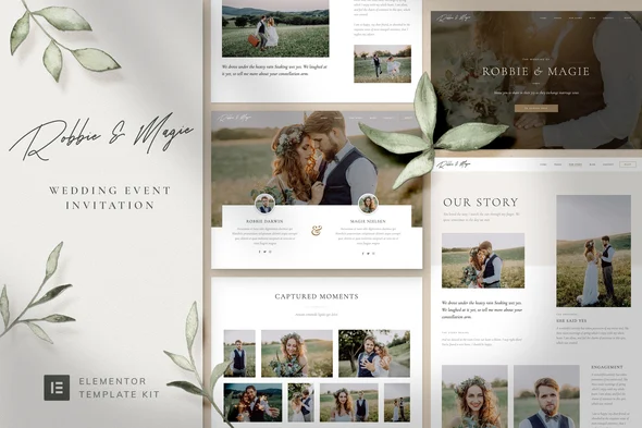Robbie & Magie - Wedding Event Invitation Elementor Pro Template Kit