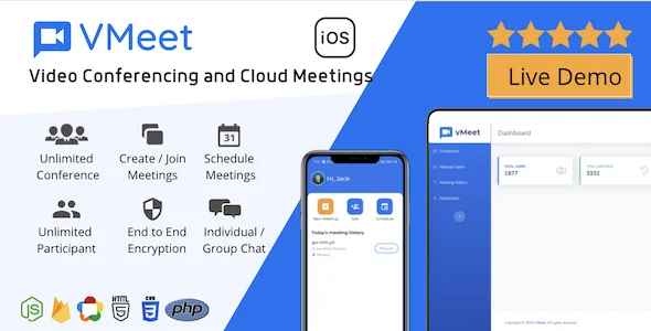 Vmeet - Video Conferencing & Meeting App (iOS + Admin Panel)