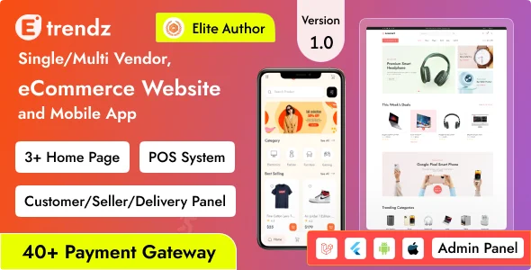 eTrendz – eCommerce with Single/Multi Vendor, POS System, and Customer Mobile App (Bundle)