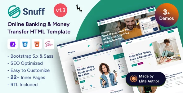 Snuff – Online Banking & Money Transfer Bootstrap 5 Template