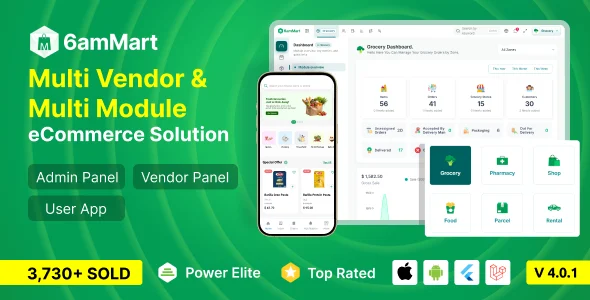 6amMart – Multivendor Food, Grocery, eCommerce, Parcel, Pharmacy delivery app with Admin & Website