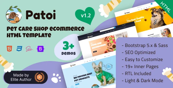 Patoi – Pet Care Shop eCommerce Bootstrap 5 Template