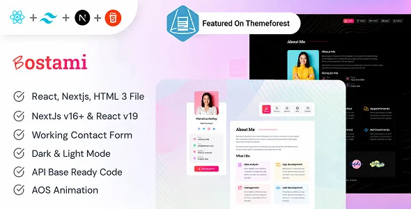 Bostami – Tailwind CSS Portfolio HTML, React, NextJs Template
